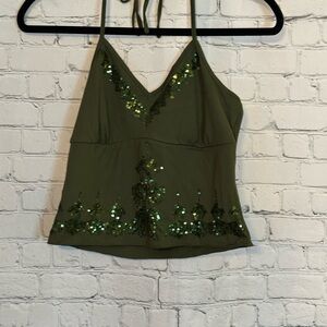 ROMWE Green Sequin Crop Camisole